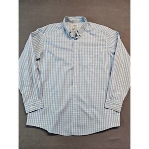 LL Bean Mens Large Regular Wrinkle Resistant Button Down Shirt Blue White Check